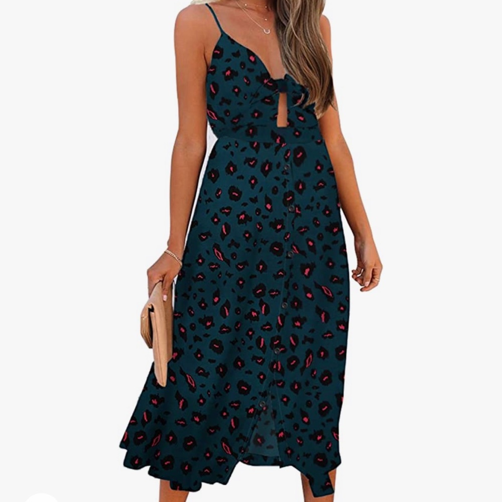 Teal and Pink Leopard Strappy Dress